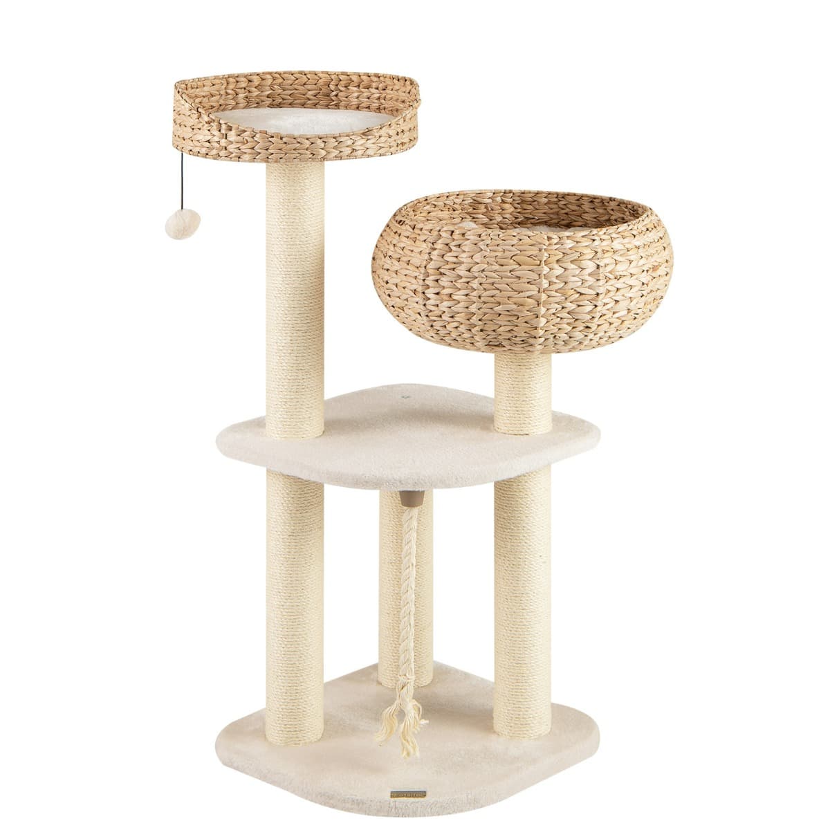 CostwayArbre à Chat 45 x 45 x 104 CM avec Pompon Suspendu Corde et Griffoirs Enveloppés de Sisal Naturel pour Chat/Chaton Blanc