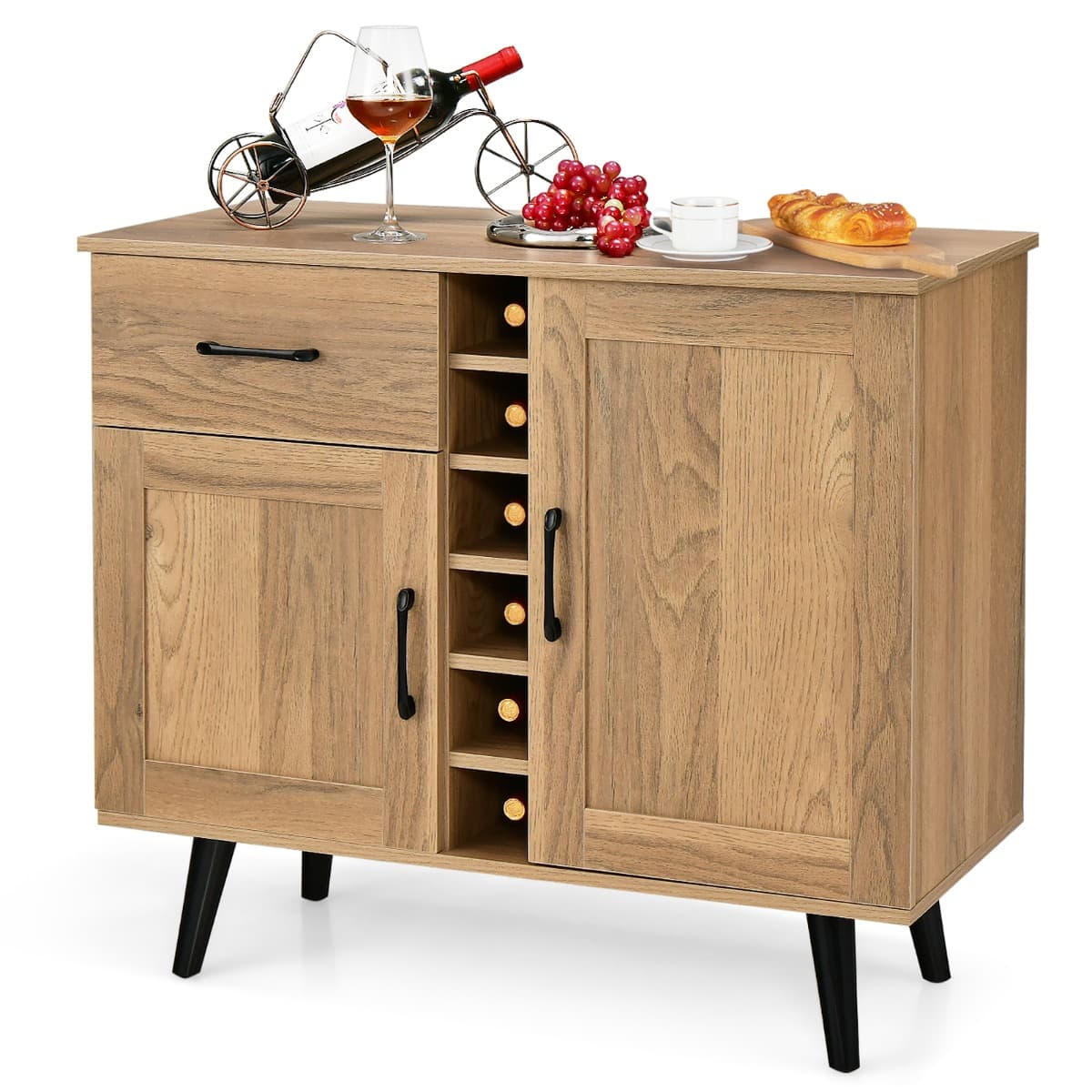 Buffet Cuisine Industriel à 2 Portes avec 6 Porte-Bouteilles Meuble de Rangement avec Tiroir Couliss