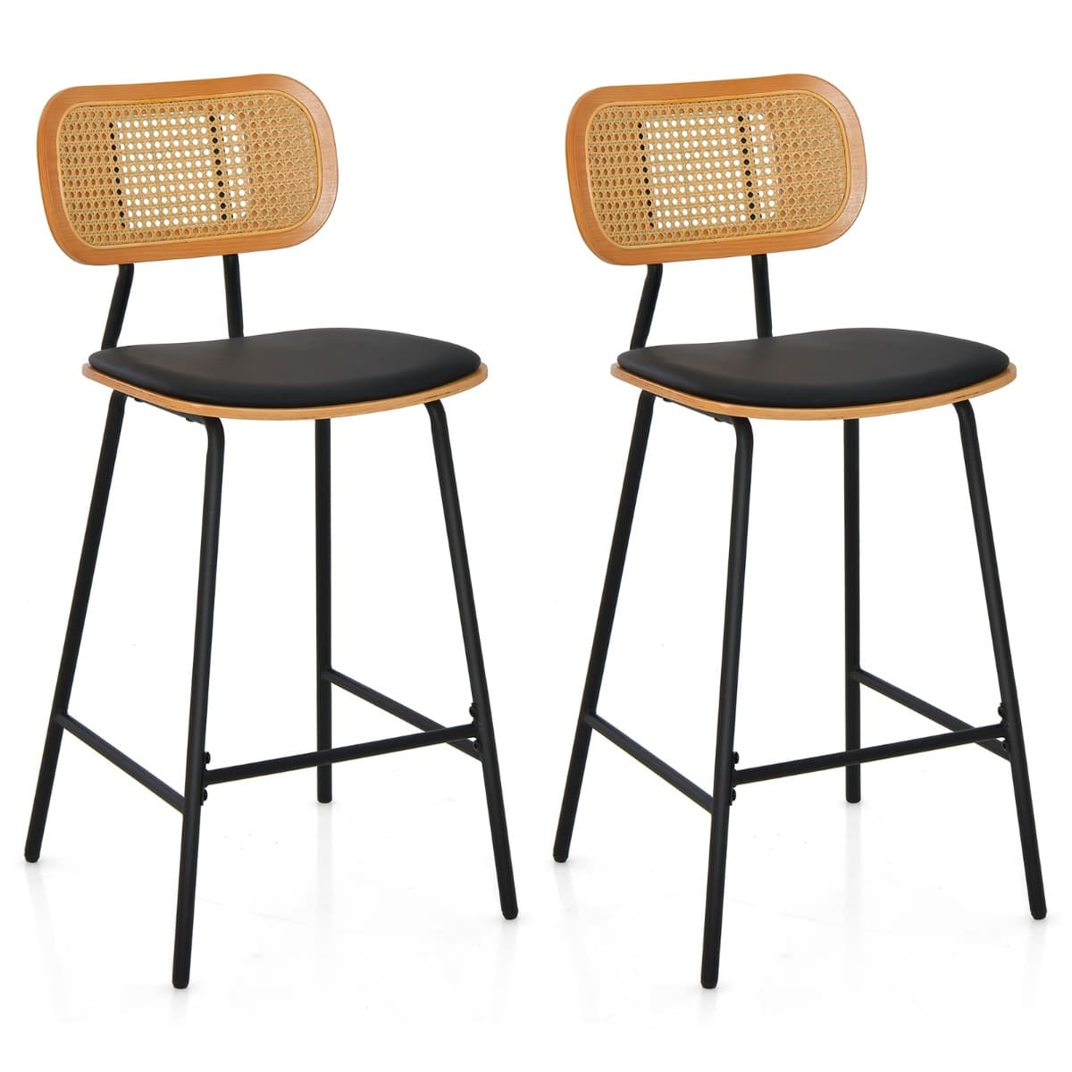 Lot de 2 Tabourets de Bar en Métal Siège en Simili Cuir Hauteur d'Assise 65,5cm Dossier Design Canna