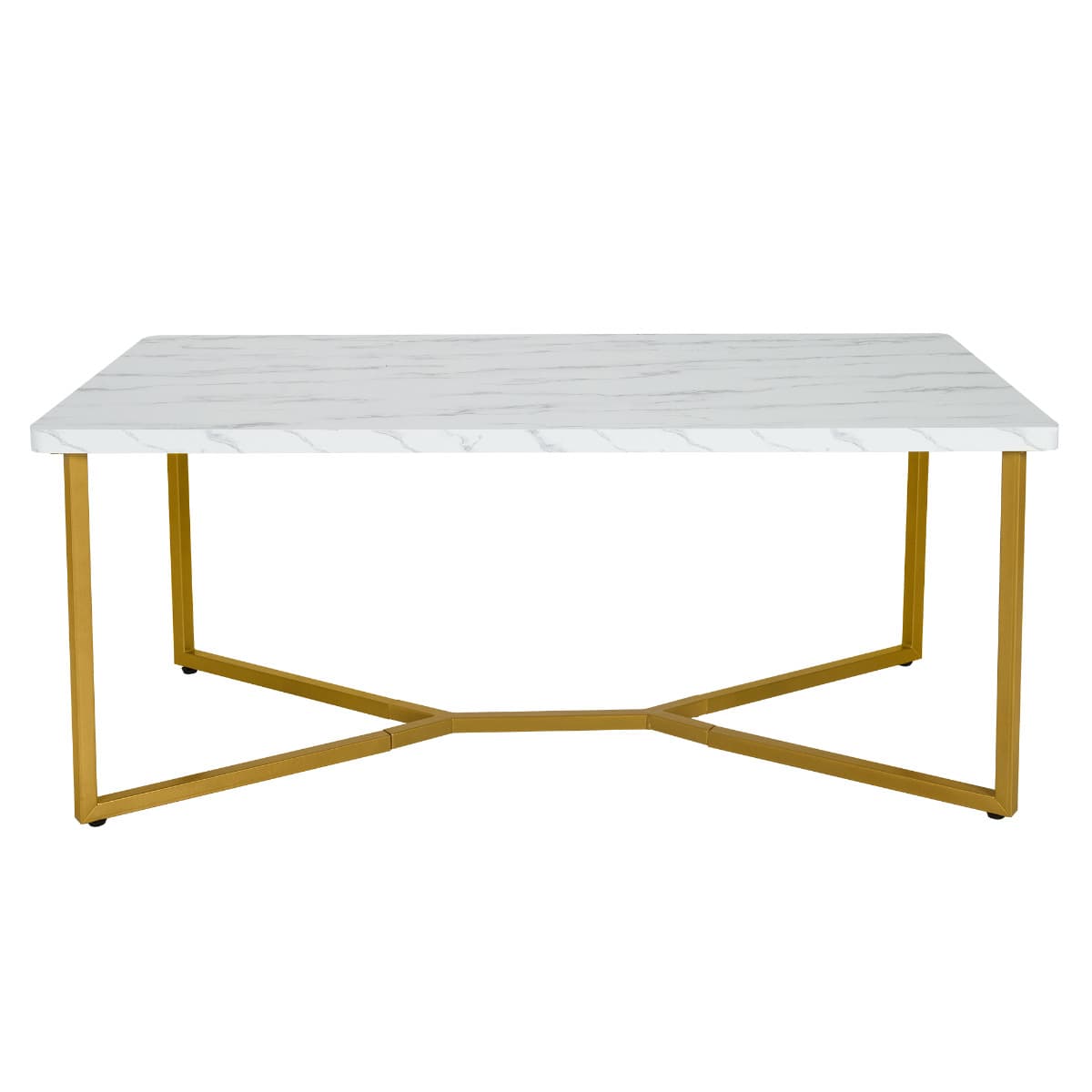 CostwayTable Basse Imprimée Marbre 107 x 60 x 45,5 CM (L x l x H) Moderne Piètement Métal Doré avec Patins Ajustables pour Salon