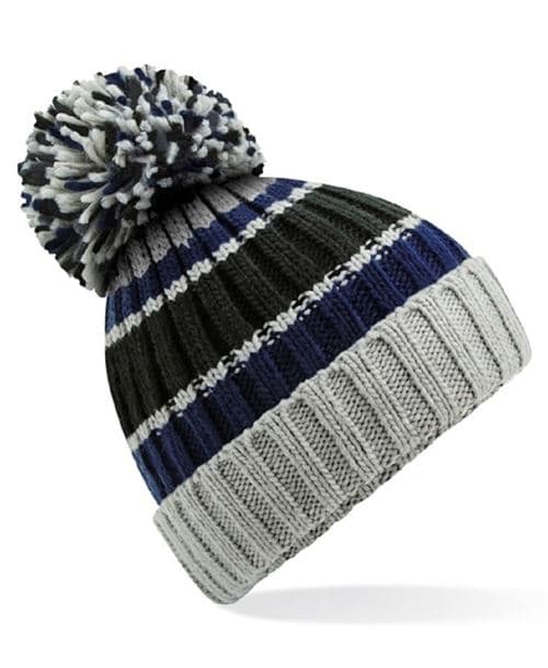 Beechfield - Bonnet a pompon adulte - B392 - bleu marine et gris - taille:Taille unique