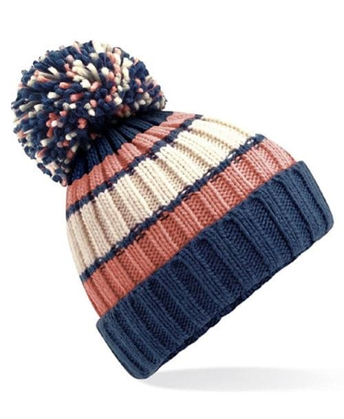 Beechfield - Bonnet a pompon adulte - B392 - bleu marine et saumon - taille:Taille unique