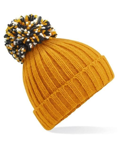 Beechfield - Bonnet a pompon adulte - B390 - jaune moutarde - taille:Taille unique