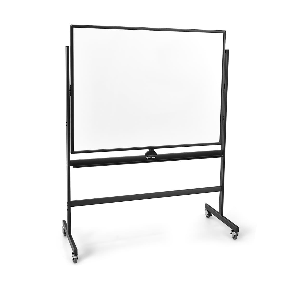 CostwayTableau Blanc Réversible à 360° de 90x120 cm avec Hauteur Réglable et 4 Roulettes pour École/Maison/Bureau/Salle de classe